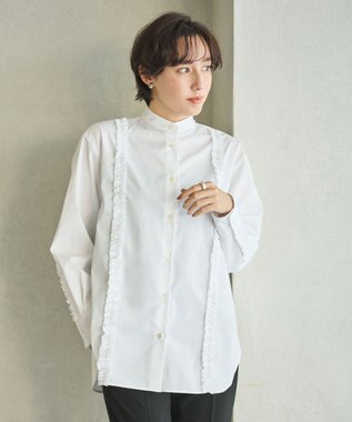 #Newans 【洗濯機可能/シワになりにくい】パネルフリルシャツ ホワイト