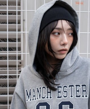 WEGO グラフィックショートZIPパーカー 杢グレー