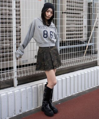 WEGO グラフィックショートZIPパーカー 杢グレー