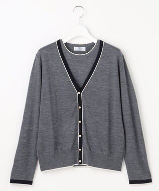 J.PRESS LADIES トリムツイン ニット グレー系