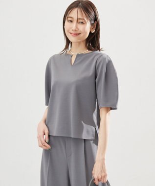 組曲 S 【WEB限定】ジョーゼットジャージーランタンスリーブ5分袖 ブラウス グレー系
