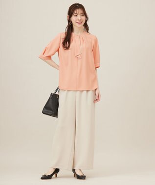 ANY SIS L 【洗える】バイカラーラッフルボウ ブラウス コーラルピンク