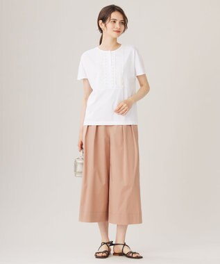 自由区 【洗える】コード刺繍胸元レース カットソー オフ