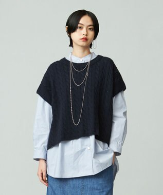 J.PRESS YORK STREET 【WOMEN】コットンニット ケーブルポンチョ ネイビー系