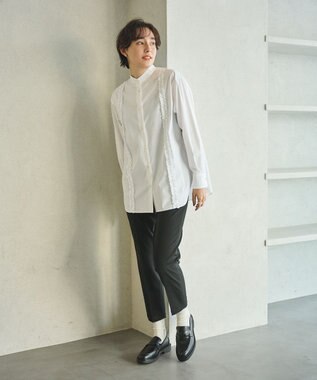 #Newans 【洗濯機可能/シワになりにくい】パネルフリルシャツ ホワイト