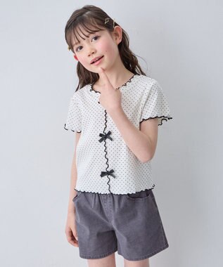 ANY KIDS 【一部店舗/WEB先行販売アイテム】ドット×リボン 半袖Tシャツ オフホワイト