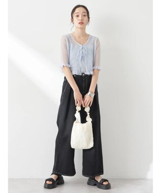 earth music&ecology シアーラメフリルカーディガン Blue