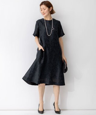 23区 【APPLAUDIR】シアーフラワージャカード ドレス ブラック系