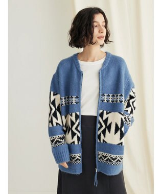 CRAFT STANDARD BOUTIQUE オルテガ柄ニットＺＩＰブルゾン Sax