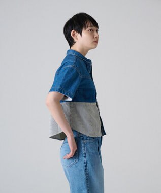 Ripo trenta anni PATCH WORK DENIM SH クロップド丈 デニムシャツ INDIGO