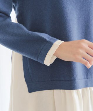 Tiaclasse 【洗える】ヴィンテージサテンニットコンビチュニック ブルー