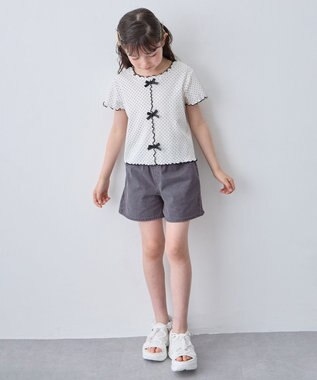 ANY KIDS 【一部店舗/WEB先行販売アイテム】ドット×リボン 半袖Tシャツ オフホワイト