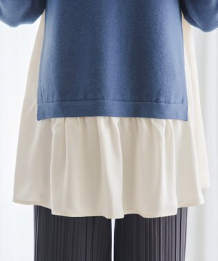 Tiaclasse 【洗える】ヴィンテージサテンニットコンビチュニック ブルー