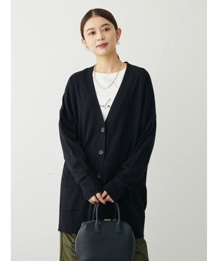 Green Parks もちやわ　Ｖネックミディ丈ニットカーディガン Black