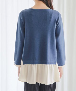 Tiaclasse 【洗える】ヴィンテージサテンニットコンビチュニック ブルー