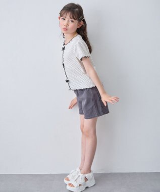 ANY KIDS 【一部店舗/WEB先行販売アイテム】ドット×リボン 半袖Tシャツ オフホワイト