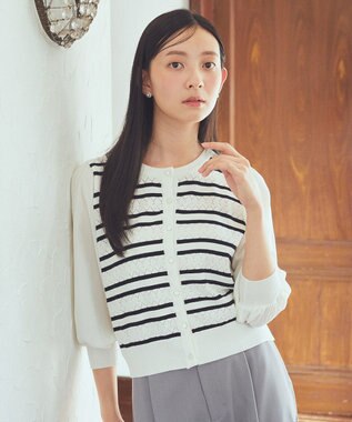 earth music&ecology 　透かし編みボーダーカーディガン