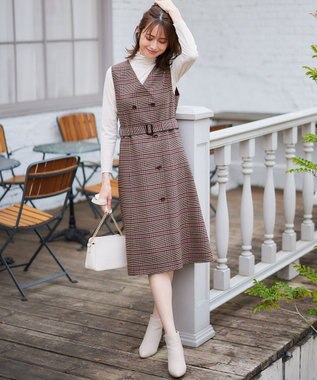 ANY SIS 【美人百花10月号掲載】リバーシブルチェックラップ ワンピース ベージュチェック×ボルドー