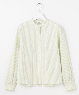 J.PRESS LADIES L 【洗える】BEZ VEGA バンドカラー ブラウス イエロー×ネイビー系