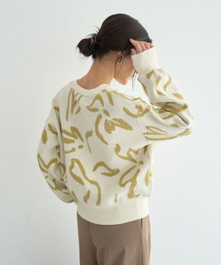 YECCA VECCA アート柄ふくれジャガードニット Ivory