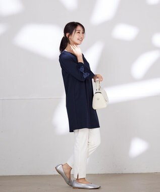 Tiaclasse 【洗える】グログランリボン付きフリル袖チュニック ネイビー