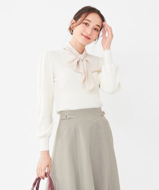 ANY SIS 【2WAY】リボン付き パフスリーブリブ ニット アイボリー