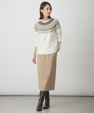 J.PRESS LADIES FAIR ISLE ラウンドネック ニット オフ系