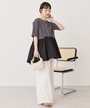 AMERICAN HOLIC 布帛切替ペプラム半袖プルオーバー Charcoal Gray