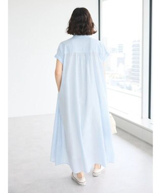 CRAFT STANDARD BOUTIQUE インド綿バンドカラーワンピース Stripe Sax