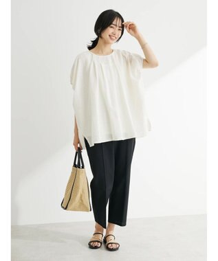 Green Parks インド綿　ＳＥＴ２点　マルチ刺繍ブラウス＋タンク Off White