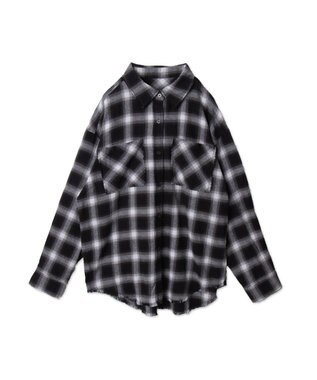 WEGO フリンジチェックBIGネルシャツ ブラックチェック1