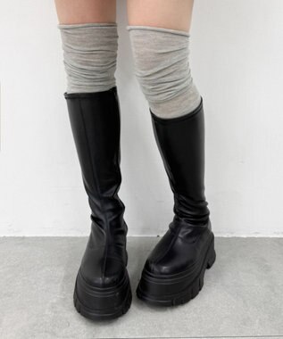 WEGO ゆるクシュ切替リブムジニーハイソックス ライトグレー