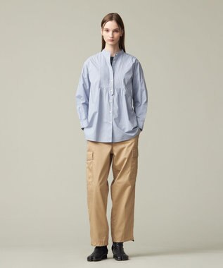 J.PRESS YORK STREET 【WOMEN】コットンタイプライター バンドカラーブラウス サックスブルー系