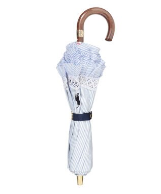 MOONBAT POLO RALPH LAUREN 晴雨兼用日傘 折りたたみ傘 ストライプフリル／遮光 遮熱 UV スカイブルー