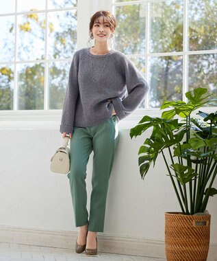 Tiaclasse L 【洗える】リラックス感のあるラグランスリーブニット チャコールグレー