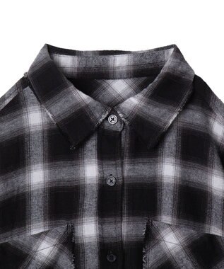 WEGO フリンジチェックBIGネルシャツ ブラックチェック1