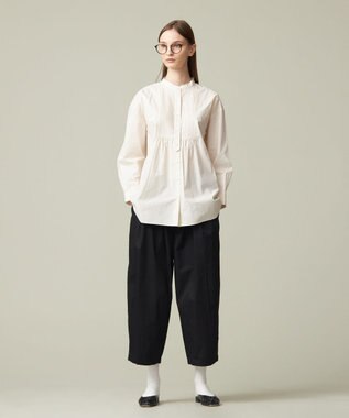 J.PRESS YORK STREET 【WOMEN】コットンタイプライター バンドカラーブラウス アイボリー系