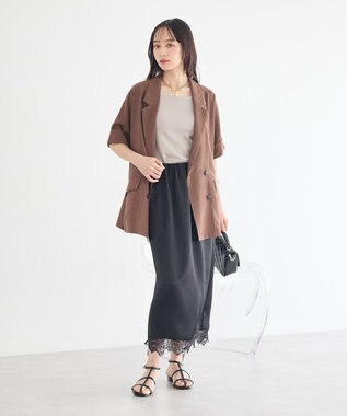 earth music&ecology サテンレーススカート Black