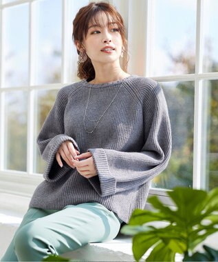 Tiaclasse L 【洗える】リラックス感のあるラグランスリーブニット チャコールグレー