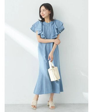 earth music&ecology ラッフル前開きデニムワンピース