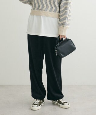 Green Parks ぽかぽか裏起毛ベロアイージーパンツ Black