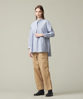 J.PRESS YORK STREET 【WOMEN】コットンタイプライター バンドカラーブラウス サックスブルー系