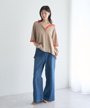 YECCA VECCA 配色ワイドポロニット Beige