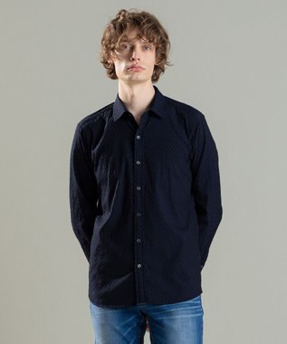 JOSEPH HOMME アロージャガードストレッチ　レギュラーカラーシャツ ネイビー系