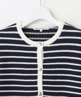 23区 【Oggi3月号掲載/洗える】ブークレコットン ニットジャケット ネイビー×オフ