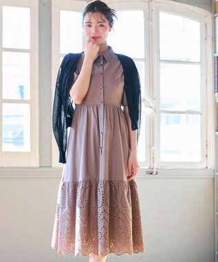 Feroux 刺繍入りシャツ ワンピース ダークブラウン系