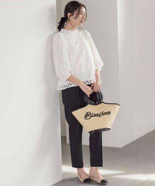 組曲 スパンコールエンブロイダリーカゴバッグ ベージュ系