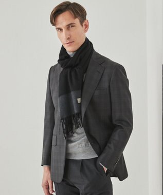 GOTAIRIKU 【カシミヤ100%】 幅広 マフラー(40cm×180cm) ブラック系