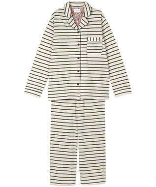 une nana cool 【綿100%】コットンボーダーパジャマ MADE WITH LIBERTY FABRIC オリーブ