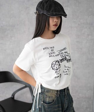 WEGO グラフィックショートサイドリボンドロストT 柄3